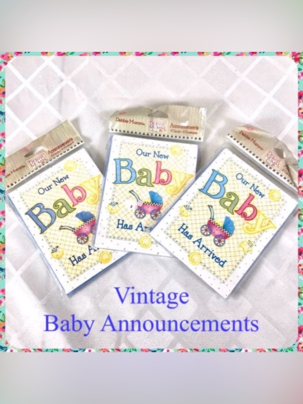 24 NEW Vintage DEBBIE MUMM Baby Birth Announcements Greeting Cards w Envelopes